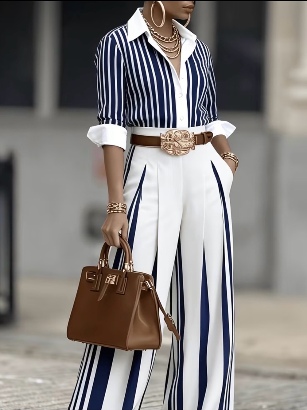 Women's Navy Striped Shirt - Picture 2 of 4